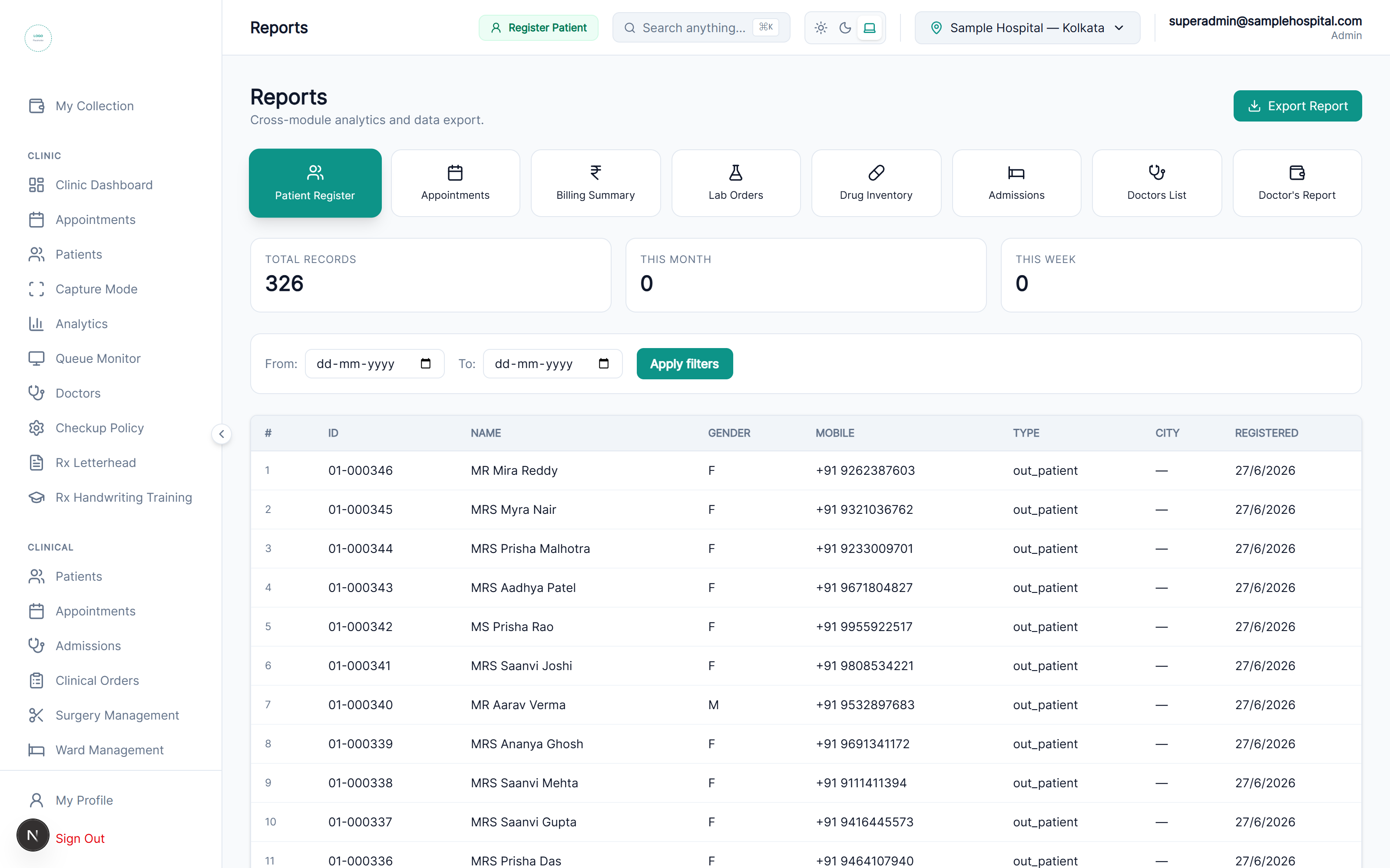 Medikunj End-Day Analytics & Doctor Payouts Console